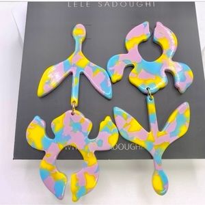 LeLe Sadoughi Iris Stem Shadow Drop Earrings in Lemon Meringue NWOT